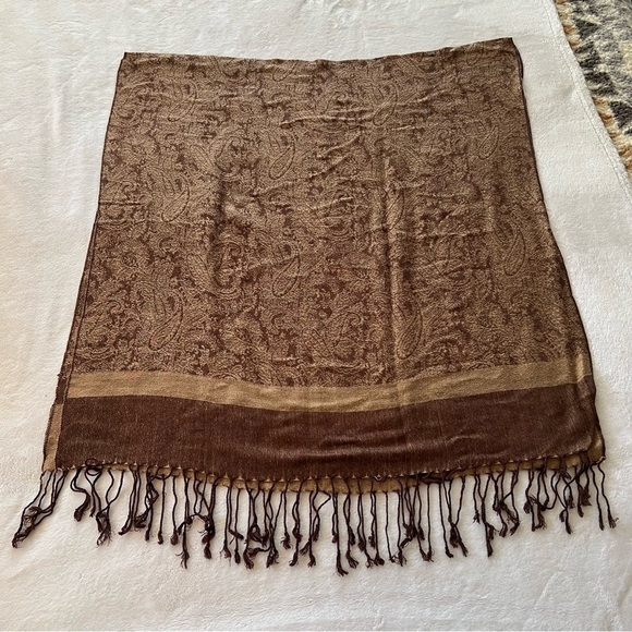 𝅺PASHMINA Paisley Brown & Tan Blanket Scarf/Shawl - Picture 3 of 5